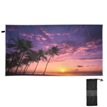 Imagem de ATTX Toalha de praia com palmeiras do pôr do sol do oceano, 79 x 188 cm - Cobertor de microfibra leve de secagem rápida e resistente à areia para piscina, ioga, academia e viagens | Esportes de banho