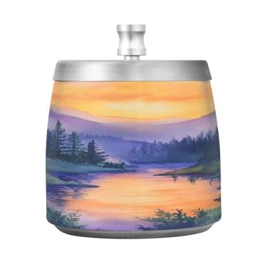 Imagem de SEHANY Cinzeiro Majestic Mountain Peak com tampa para cigarros, à prova de vento, sem fumaça, aço inoxidável, cinzeiros para uso interno e externo, grande, inodoro, para fumantes, decoração de