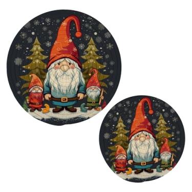 Imagem de Blueangle 2 peças de suporte de panela de gnomo de Natal - conjunto de pegadores de panela de tecido redondo - almofadas quentes trançadas de algodão - porta-copos - tapetes de mesa para cozinhar e
