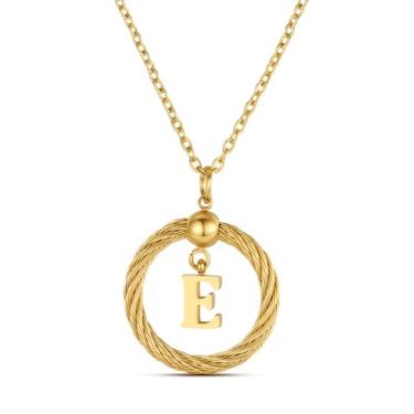Imagem de Xiacheng Colar com inicial de aço inoxidável em ouro 18 K, presentes modernos para mulheres, pingente delicado de letra A-Z, 45,7 cm + 5 cm, impermeável, joia hipoalergênica, Medium, Aço inoxidável