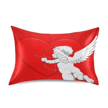 Imagem de SEHANY Lindas capas de almofada de seda Angel Cupid para cabelo e pele, capas de almofada de cetim respiráveis macias e refrescantes com fecho de envelope, tamanho king (51 x 76 cm)