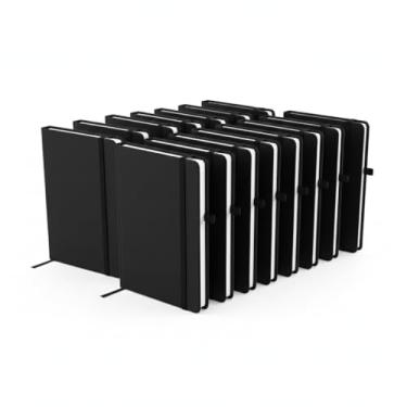 Imagem de Caderno de anotações com elástico no tamanho A6 suporte para caneta, capa dura em material sintético, miolo 80 folhas pautadas cor bege. Caderno A6 Capa em PU (14x9cm) (10, Preto)