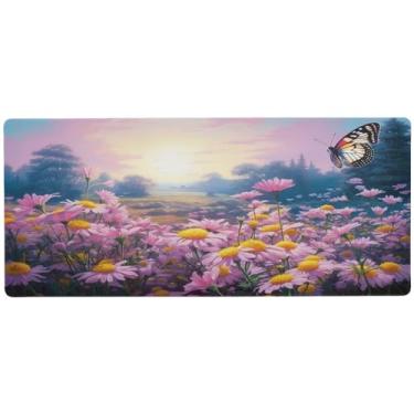 Imagem de Wassud Butterflies in Flower Field Mouse Pad Gaming com base de borracha antiderrapante, mouse pad longo com borda costurada, impermeável grande mesa pad para escritório, casa, 89,9 cm x 39,9 cm