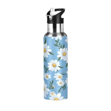 Imagem de Wassud Garrafa de água esportiva de aço inoxidável com isolamento a vácuo de 600 ml com tampa de canudo à prova de vazamento, copo portátil para viagem de academia