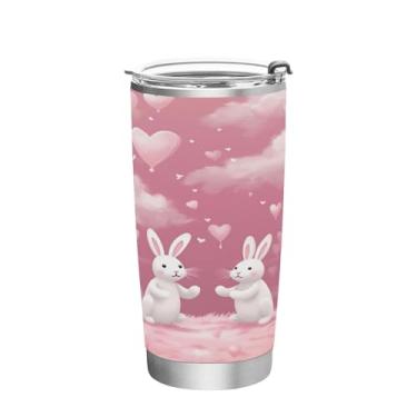 Imagem de Wassud Coelhos e balões Copo de 340 g com tampa e canudo, copo isolado a vácuo de parede dupla de aço inoxidável, caneca de café de viagem para bebidas frias e quentes
