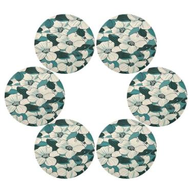 Imagem de Wassud Jogo americano conjunto de 6 tapetes redondos de flores verdes escuras para cozinha e jantar tapetes laváveis resistentes ao calor para decoração de mesa 39 cm