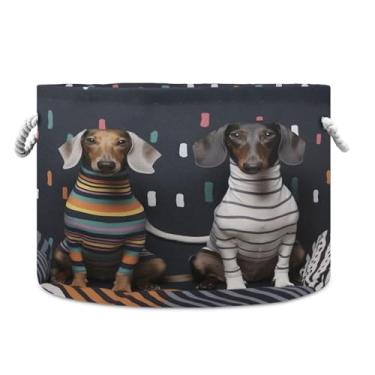 Imagem de WELLDAY Cesta de corda de algodão Dachshunds cesta de lavanderia de bebê para sala de estar, lavanderia, berçário, travesseiros, decoração de casa