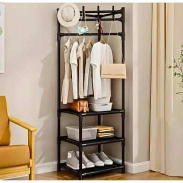 Imagem de Arara 3 em 1 para Canto | Organizador com Cabideiro e Prateleiras(3 Andares Preto)