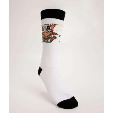 Imagem de Meia Cano Longo Feminina Estampada Taz Looney Tunes-73028, Branco, 33/
