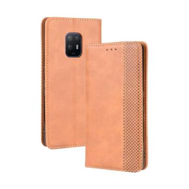 Imagem de Capa flip de couro para Fujitsu Arrows 5G,Flip magnético retro,Caso de telefone de couro PU,Design de carteira com 3 slots de cartão e 1 clipe de dinheiro -Brown