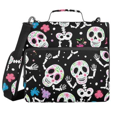 Imagem de Burbuja Pasta de fichário com zíper esqueletos com 3 anéis com lixa expansível e alça de ombro para laptop de 13 polegadas, vários bolsos para trabalho de escritório