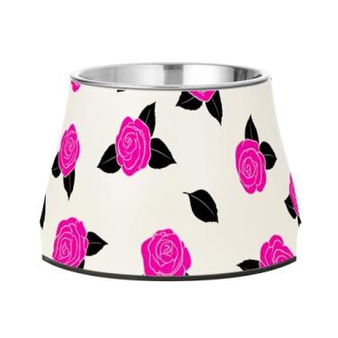 Imagem de Burbuja Tigela de aço inoxidável para comida e água para cães Pink Roses, antiderrapante para cães médios e gatos, 590 ml