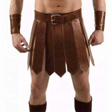 Imagem de Saia de couro gladiador masculina com cinto, saia de batalha romana preta fantasia cosplay (amarelo, tamanho único)