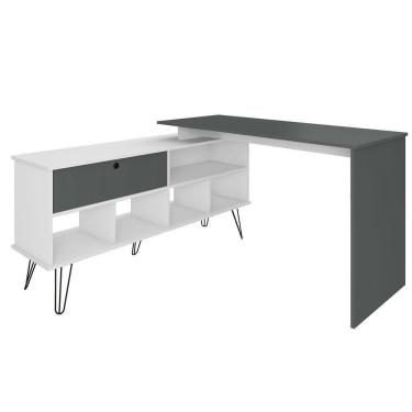 Imagem de Mesa Escrivaninha Em L Com Porta E 6 Nichos Hawaii Branco/grafito