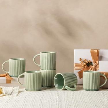 Imagem de GBHOME Canecas de café de 325 ml, xícaras de café de cerâmica com alça para homem, mulher, pai, mãe, conjunto de 6 canecas de café modernas para latte/cappuccino/cacau/chá/cacau/leite. Seguro para