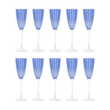 Imagem de Jogo 10 Taças De Champanhe Espumante De Vidro Orquídea Azul 200ml Wolff