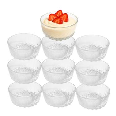 Imagem de Jogo 10 Bowl De Vidro Pote Para Sobremesa Clear Diamantino 260ml Em Casa Tem