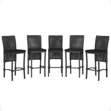 Imagem de 5 Banqueta Em Alumínio Roma Preta Corda Náutica Tecido 12 Preta