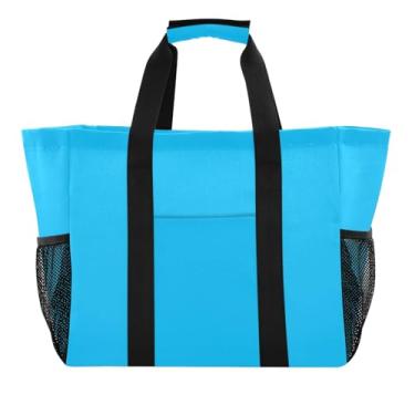 Imagem de ODAWA Bolsas de praia grandes laváveis para mulheres, bolsa de praia impermeável azul celeste profundo para piscina