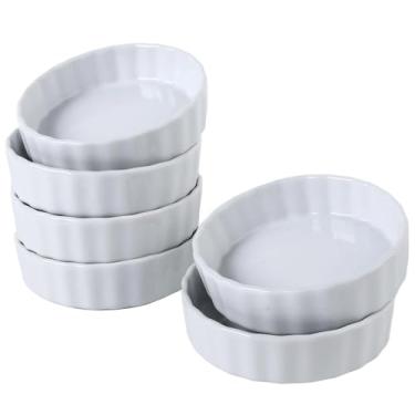 Imagem de Feenmai Conjunto de 6 ramequins creme Brulee de 170 g – assadeiras de cerâmica, prato de torta de porcelana antiaderente, assadeira redonda ondulada para sobremesa, torta, torta, suflês, aperitivos