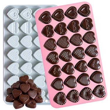 Imagem de 2 moldes de silicone para coração, moldes de silicone de chocolate premium de 28 cavidades, moldes de chocolate antiaderentes para assar, fazer chocolates, bolos, doces e sabonetes