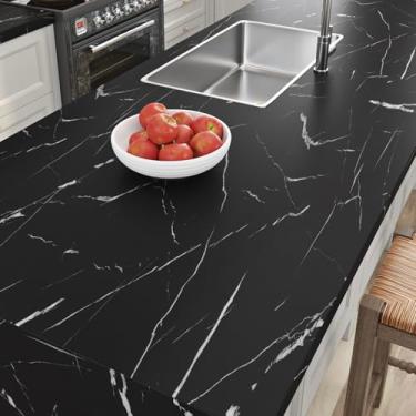 Imagem de Wallink Papel de contato de bancada de 76 x 38 cm, papel de contato de mármore preto - papel de parede de mármore removível para bancada de cozinha à prova d'água para bancada