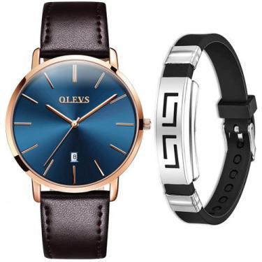 Imagem de Relógio Masculino Social Dourado Casual De Luxo + Pulseira - OLEVS