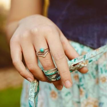 Imagem de 1 peça estilo vintage multicamadas em forma de V turquesa sintética estilo boêmio bronze prata antigo acessório para festa/festa uso diário, 9, Metal, Sem pedra preciosa