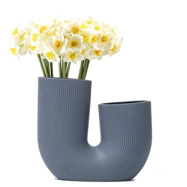 Imagem de 1 vaso de flores de cerâmica fosco redondo fosco para decoração de casa moderna, estética para sala de estar, mesa, estante, cornija e decoração de casa de entrada (azul, G)