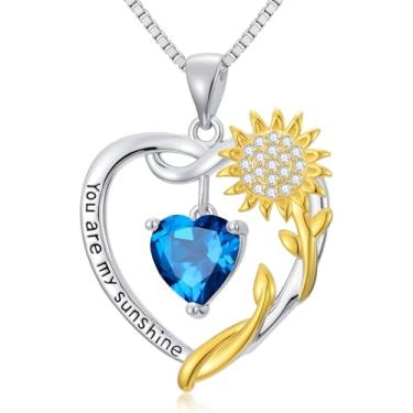 Imagem de WYDDO Colares de coração de girassol para mulheres, mãe, esposa, banhado a ouro 14K, pedra do mês de nascimento, joia de coração, girassol, aniversário, Natal, Dia dos Namorados, presentes para sua