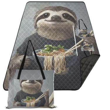 Imagem de TSENQUE Tapete dobrável de bicho-preguiça engraçado cobertor de praia impermeável cobertor de grama à prova de areia tapete de acampamento 203 x 152 cm