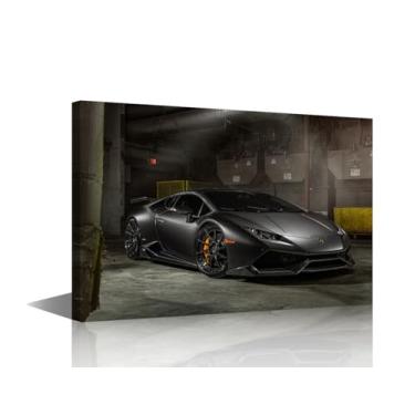 Imagem de TUMOVO Decorações de casa fotos de parede de carro esportivo preto para sala de estar carro de luxo na garagem pintura de parede moderna 1 painel impressões arte de parede em tela emoldurada pronta