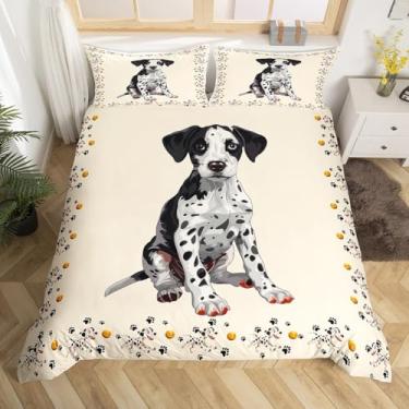 Imagem de Castle Fairy Jogo de cama queen dálmata 3D, capa de edredom com desenho animado de cachorrinho com 2 fronhas para adolescentes e adultos, cachorro dálmata respirável, 3 peças, capa decorativa (sem