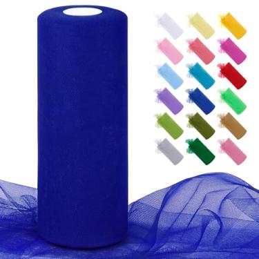 Imagem de JeogYong Rolos de tecido de tule azul royal 30,5 cm por 100 metros de tecido de malha de poliéster fita de tule para saias tutu, embrulho de presente, decoração de aniversário/festa/casamento