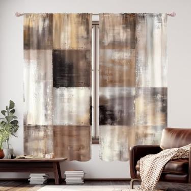 Imagem de KOMLLEX Cortinas abstratas cinza marrom 106 cm L x 153 cm A bolso para varão rústico casa de fazenda moderna arte estética geométrica impressa mulher homem cozinha jantar sala de estar quarto cortinas