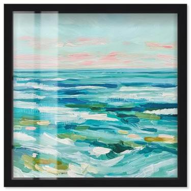 Imagem de Ocean Hues Shadowbox Print Coastal Wall Art por Art Remedy, moldura preta, 63 x 63 cm