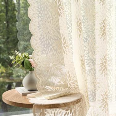 Imagem de MIULEE Cortinas de renda vintage, 2 painéis, 2 painéis de 2 painéis, cortinas transparentes com babados florais decorativos vitorianos com filtro de luz, painéis de bolso para varão, decoração para