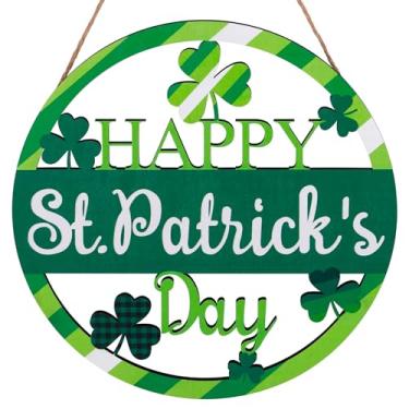 Imagem de Placa de Feliz Dia de São Patrício para porta da frente, guirlanda de trevo de madeira, decoração de parede, janela, primavera, dia de São Patrício, decoração de pendurar em casa, impressão dupla face