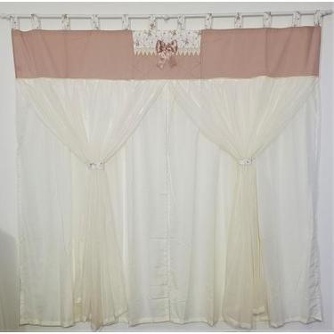 Imagem de Cortina Com Bandô Quarto Laço Rosê Nude Com Palha Floral 200mx170m - P