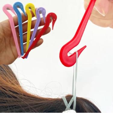Imagem de Pacote com 4 ferramentas de remoção de faixas de cabelo – ferramenta suave para economizar cabelo para meninas, gancho seguro para crianças para remover elásticos de rabo de cavalo apertados e