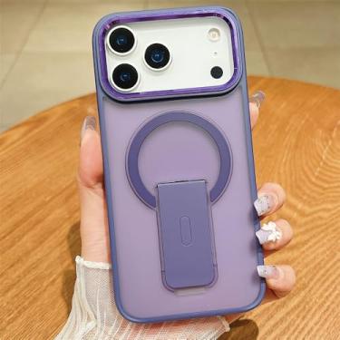 Imagem de Capa para iPhone 17 Pro Max AIR 16 15 14 13 11 com suporte integrado, capa protetora magnética fosca translúcida, roxo escuro, para iPhone 16 Pro