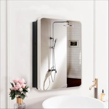 Imagem de HESONTH Armário de remédios com espelho design moderno armário de armazenamento de banheiro de fazenda para banheiro, cozinha, lavanderia (40 x 50, prata)