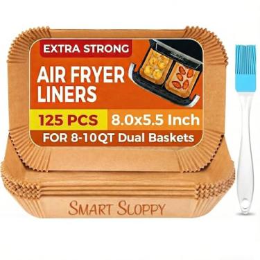 Imagem de Forros descartáveis para fritadeira a ar – 125 peças de papel pergaminho antiaderente, à prova de óleo e à prova d'água para facilitar a limpeza | Serve para cestas QT Air Fryer (125, retangulares de