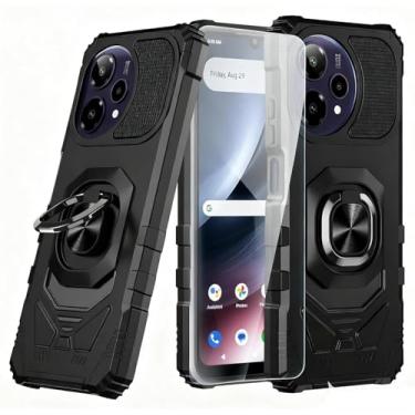 Imagem de Aulzaju Capa para celular Cricket iCon Pro 2026/Att Motivate Pro 2 5G capa de telefone com protetor de tela, suporte de anel magnético camada dupla canto robusto capa de grau militar vermelha para AT
