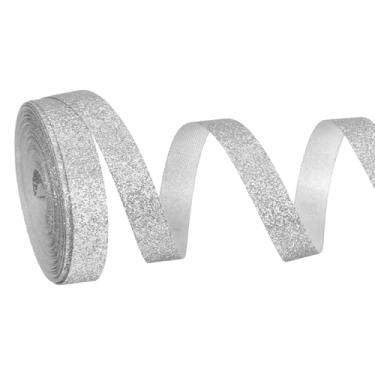Imagem de PATIKIL Rolo de fita de glitter metálico, rolos de tecido de embrulho de presente de borda única para artesanato, buquê de casamento, festa de casamento, decoração de Natal, cinza claro