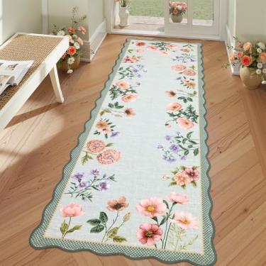 Imagem de GarveeHome Tapete de corredor de cozinha recortado floral, 6 x 20 cm lavável corredor antiderrapante, tapete de lavanderia com estampa macia tapete boho resistente a manchas para banheiro, quarto