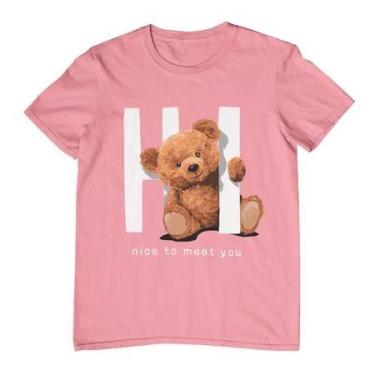 Imagem de Camiseta Feminina Masculina Estampa Urso Hi Nice To Meet You Algodão S
