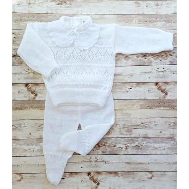 Imagem de Conj Tricô Lã Bebê Agasalho Luxo Blusa com Pérolas (meninas) e Renda B