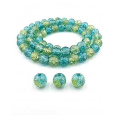 Imagem de DandS ltd Contas de vidro Crackle Lampwork para fabricação de joias, amarelas e azuis, pulseiras vibrantes, colares, suprimentos de miçangas e kits de artesanato para joias artesanais, 80 peças de 10
