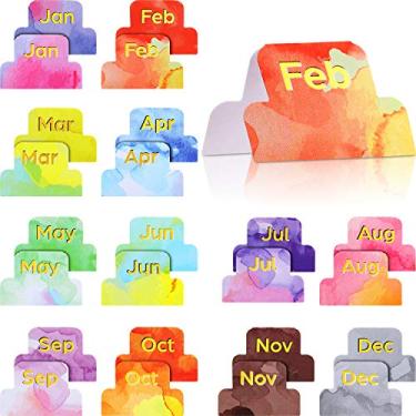 Imagem de 24 peças adesivas de design de abas adesivas acessórios mensais abas adesivos de agenda adesivos decorativos mensal índice de adesivo colorido neutro metálico padrão de aquarela para organização de planejadores de estudo de escritório